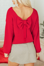 Black Bow Backless Bubble Sleeve Sweater
