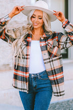Green Geometric Plaid Print Pocketed Shacket