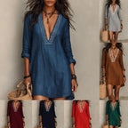V-Neck Short-Sleeve Pleated Solid-Color Maxi Dress | 7 Colors
