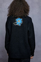POL Floral Pattern Round Neck Sweater with Exposed Stitching