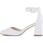 Mysoft Womens Size 10W White Faux Leather Pointy Toe 3" Heel Ankle Strap Shoes