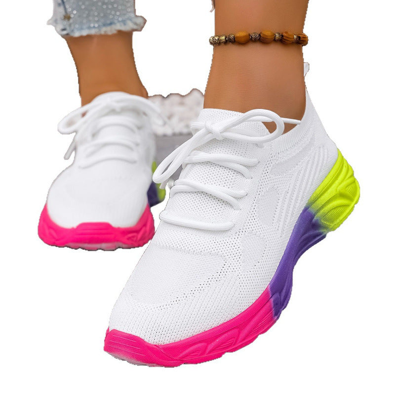 Breathable Mesh Lace-Up Casual Flats
