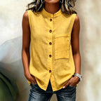 Women's Sleeveless Crop Top with Buttoned Pockets – Solid Color
