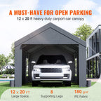 [12X20FT] Alora Heavy-Duty Outdoor Premium Garage Tarp Canopy Shelter W/ Removable Sidewalls (SAK94615)