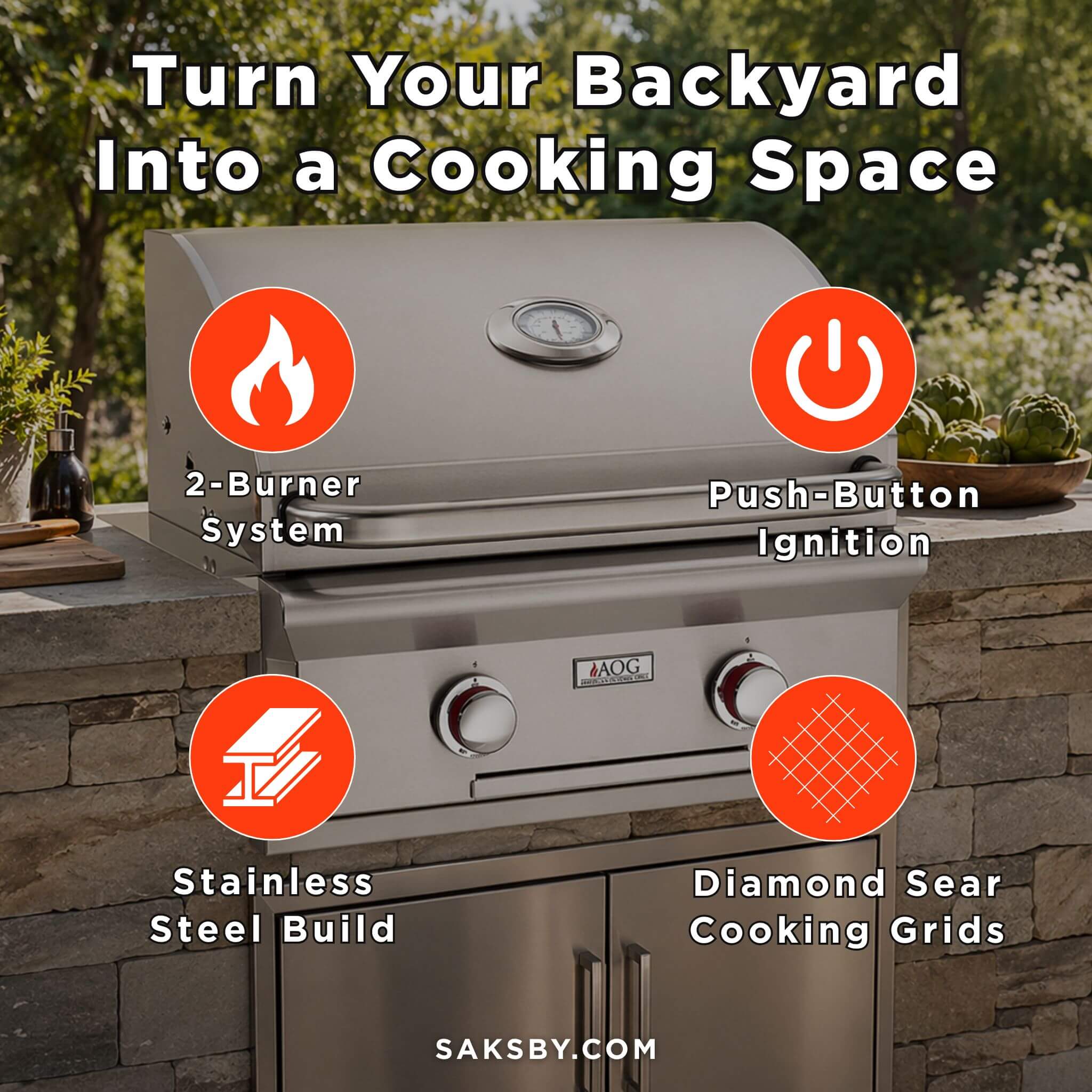 American Outdoor Grill 24NBT-00SP T-Series 2-Burner Built-In Natural Gas Grill, 24" [24NBT-00SP] (SAK58391)