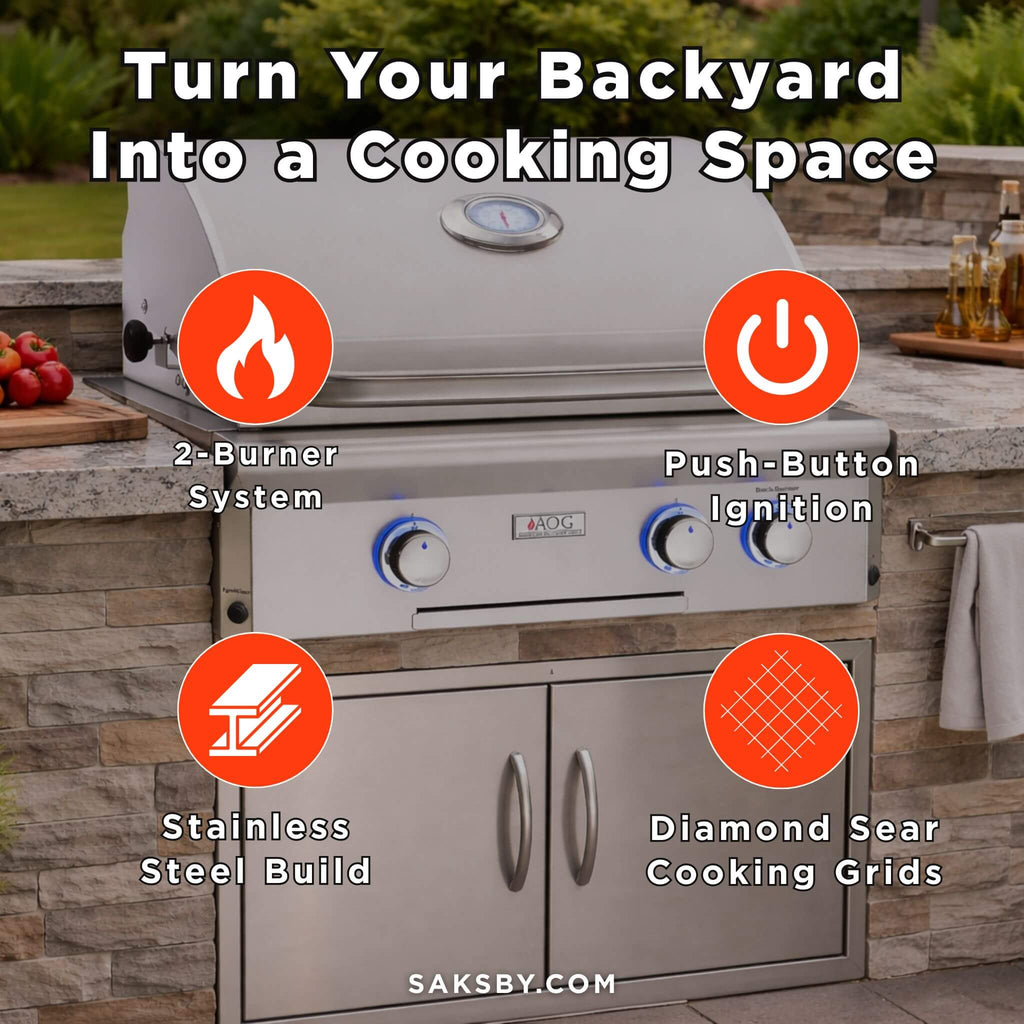 American Outdoor Grill 24NBT T-Series 2-Burner Built-In Natural Gas Grill W/ Rotisserie Kit, 24" [24NBT] (SAK65205)