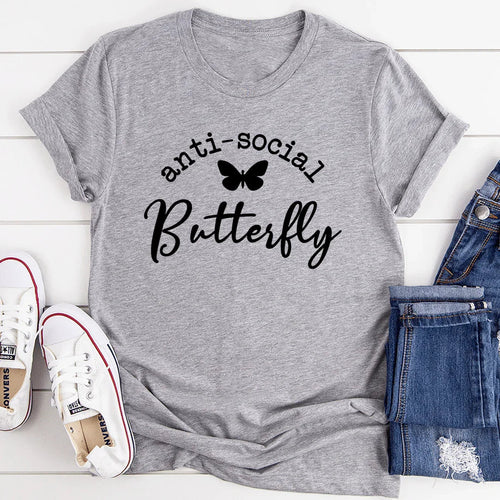 "Anti Social Butterfly" – Sassy Introvert Humor Crewneck Tee