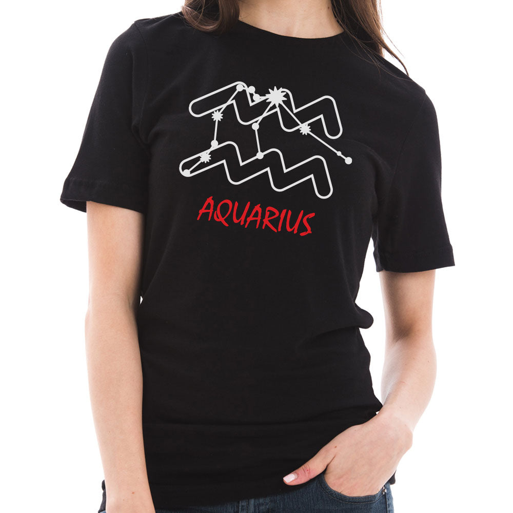 Zodiac Aquarius Sign Graphic Design Short Sleeve Cotton Jersey T-Shirt