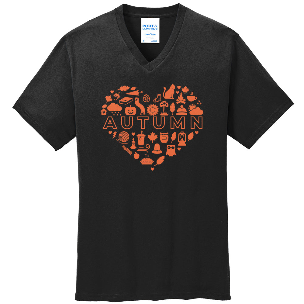 Autumn Heart Graphic Design Big Size Port & Company Core Cotton V-Neck Tshirt