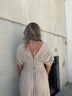 Aydan Bat Sleeved V-neck Slit Dress