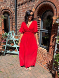 Aydan Bat Sleeved V-neck Slit Dress