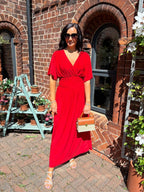 Aydan Bat Sleeved V-neck Slit Dress