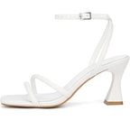 Goderci Womens Size 8.5 White 3" Heel Open Square Toe Ankle Strap Shoes