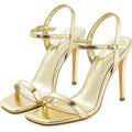 Genshuo Womens Size 6 Shiny Gold Open Toe 4" Heel Buckle Strap Sandal Shoes