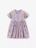Children's Cartoon Print Button Front Casual Dress
