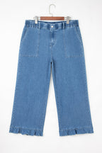 Ashleigh Blue Plus Size Elastic Waist Ruffled Wide Leg Denim Pants