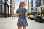 Women's Slim-Fit Lace-Up Waist Mini Dress – V-Neck Short Sleeve Floral