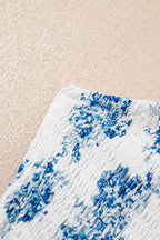 Sky Blue Floral Print Shirred Knot Shoulder Sleeveless Long Dress