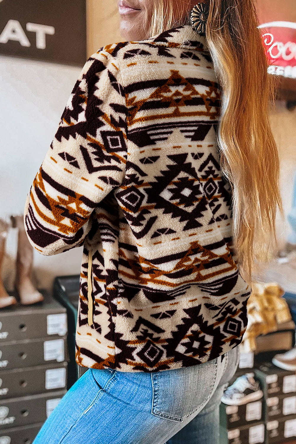 Black Western Aztec Half Zip Plush Sweatshirt