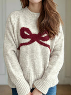 Bow Round Neck Long Sleeve Sweater