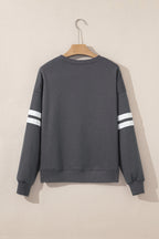 Sky Blue Varsity Striped Detail Drop Shoulder Oversized Sweatshirt