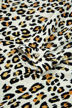 Khaki Leopard Print Long Sleeve Striped V Neck Top