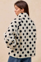 BiBi Polka Dot Sherpa Half Zip Up Top with Side Pocket
