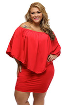 Plus size  Dressing Layered Fiery Red Mini Poncho Dress
