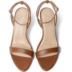 Mostrin Womens Size 8 Cognac Brown 4" Heel Open Toe Ankle Strap Stiletto Shoes