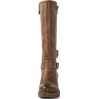 New Global Win Women Size 6.5 Brown Faux Leather Knee High Chunky Low Heel Boots