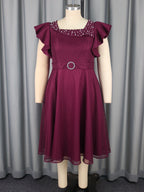 Summer Mesh Butterfly Sleeve Ruffles Party Wedding Guest Elegant Dress