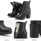 Dream Pairs Womens 7 Black Faux Leather Combat Chunky Heel Lace Up Ankle Boots