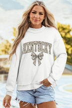 White Camo Letter Bow Printed KENTUCKY Mock Neck Reversible Sweatshirt