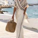 Women’s Chic Apricot Irregular Striped Two-Piece Set