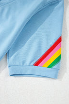 Sky Blue Rainbow Colorblock Collared Short Sleeve Top 2 Piece Shorts Set