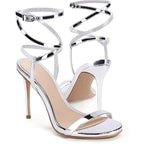 Coutgo Womens Size 9 Silver 4.75" Heels Open Round Toe Strappy Ankle Shoes
