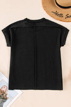 White Crinkle Rib Textured Knit Round Neck T Shirt