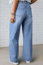 Light Blue Acid Wash Contrast Lace-up Plus Size Jeans