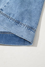 Blue Short Sleeve Collared Chest Pocket Denim Mini Dress