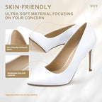 Idifu Womens 7 White 4" Stiletto Heel Pumps Slide On Closed Pointed Toe Shoes