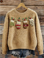 Digital-print Christmas Womens Flannel Crewneck Hoodie