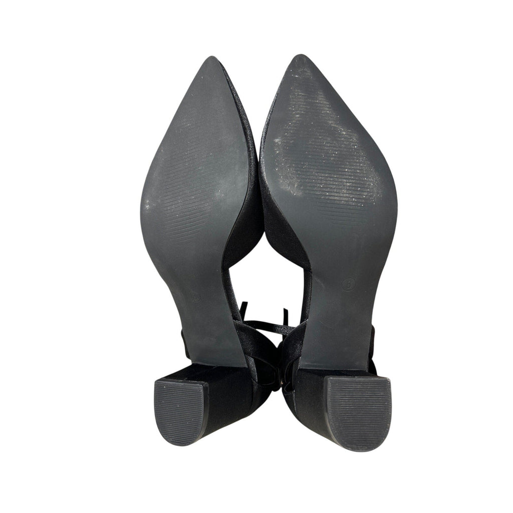 Coutgo Womens 7.5 Black 2.5" Heels Back Bow Closed Pointed Toe Ankle Strap Shoes