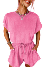 Bonbon Drawstring Waist Backless Short Sleeve Romper