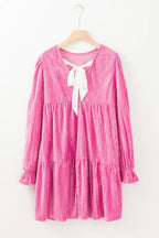 Tied Round Neck Flounce Sleeve Mini Dress