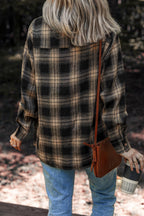 Multicolour Retro Plaid Double Flap Pocket Brushed Shacket