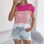 Women's Color-Block Cable-Knit Casual Loose Batwing-Sleeve Sweater Top