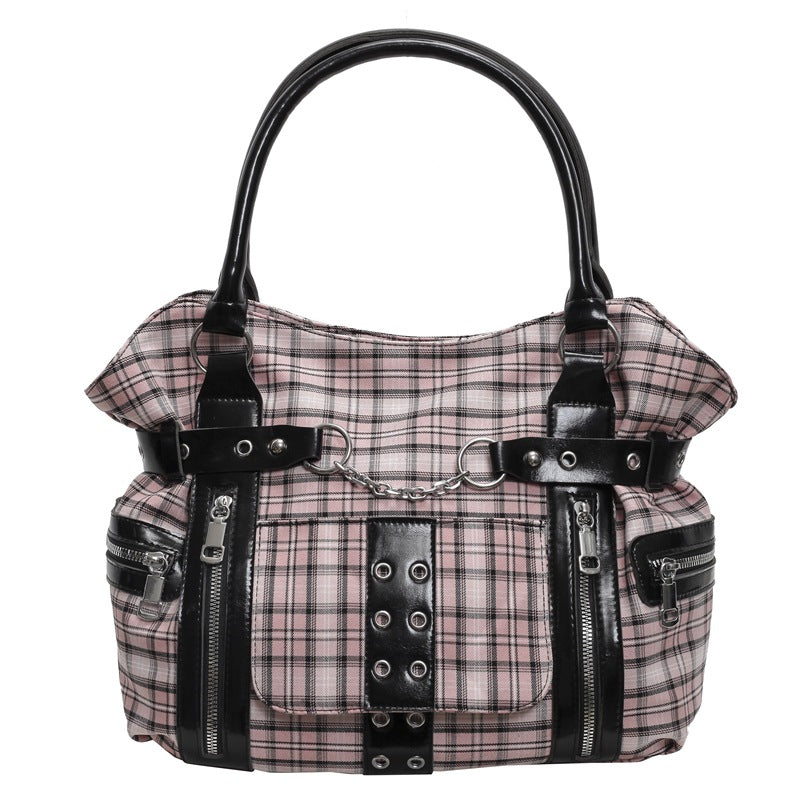 Plaid Crossbody Bag with Rivet Details