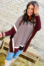 Green Stripe Color Block Patchwork Dolman Oversize Tunic Sweater