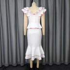 Women's Ruffled Contrast Color Top Temperament Slim Fishtail Skirt Suit