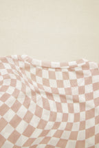Khaki Checkered Print Mock Neck Mesh T Shirt